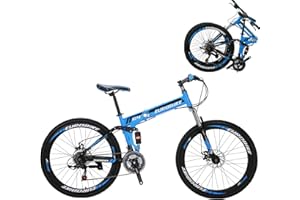 OBK Full Suspension Folding Bike 26 Inch 21 Speed Dual Disc Brakes Mountain Bike Foldable Steel Frame Bicycle for Adults Men 
