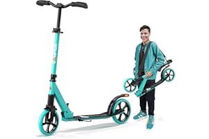 Campior Kick Scooter for Ages 6+, for Kids, Teens, and Adults, Max Load 240 LBS, Foldable, 8-inch Big Wheels for Kids and Adults, with Kickstand, 3 Adjustable Levels, Child Safety Approved, Aqua