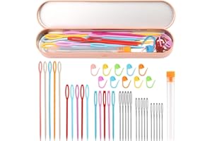 Nitlak 36 Pcs Plastic Large Eye Sewing Needles, Yarn Needle Tapestry Needles with Large Eye Blunt Needles Stitch Markers Storage Box, Plastic Sewing Needles for Knitting Crochet
