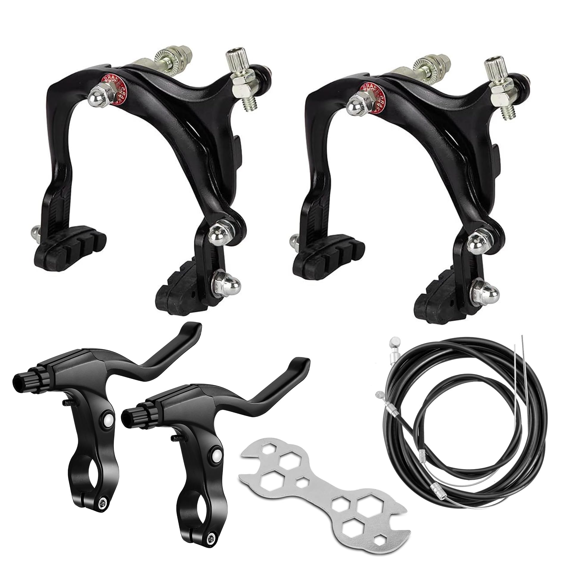 Photo 1 of Hmfmdy Bike Brakes Calipers Set, Bike Brake Pads, Front & Rear C Caliper Brake Kit, Inner and Outer Cables and Bike Brake Levers Kit with Cables for hildren Bike C Shape Brake, Road Bike - Black