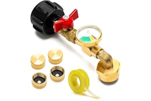 1+5Pcs Propane Refill Adapter for 1 Lb Tank, Luxiv 1P Propane Refill Elbow Adapter with Gauge and Valve, 4P 1LB Bottles Cap, 1 Sealing Tape from 5-40LB to 1LB Tank