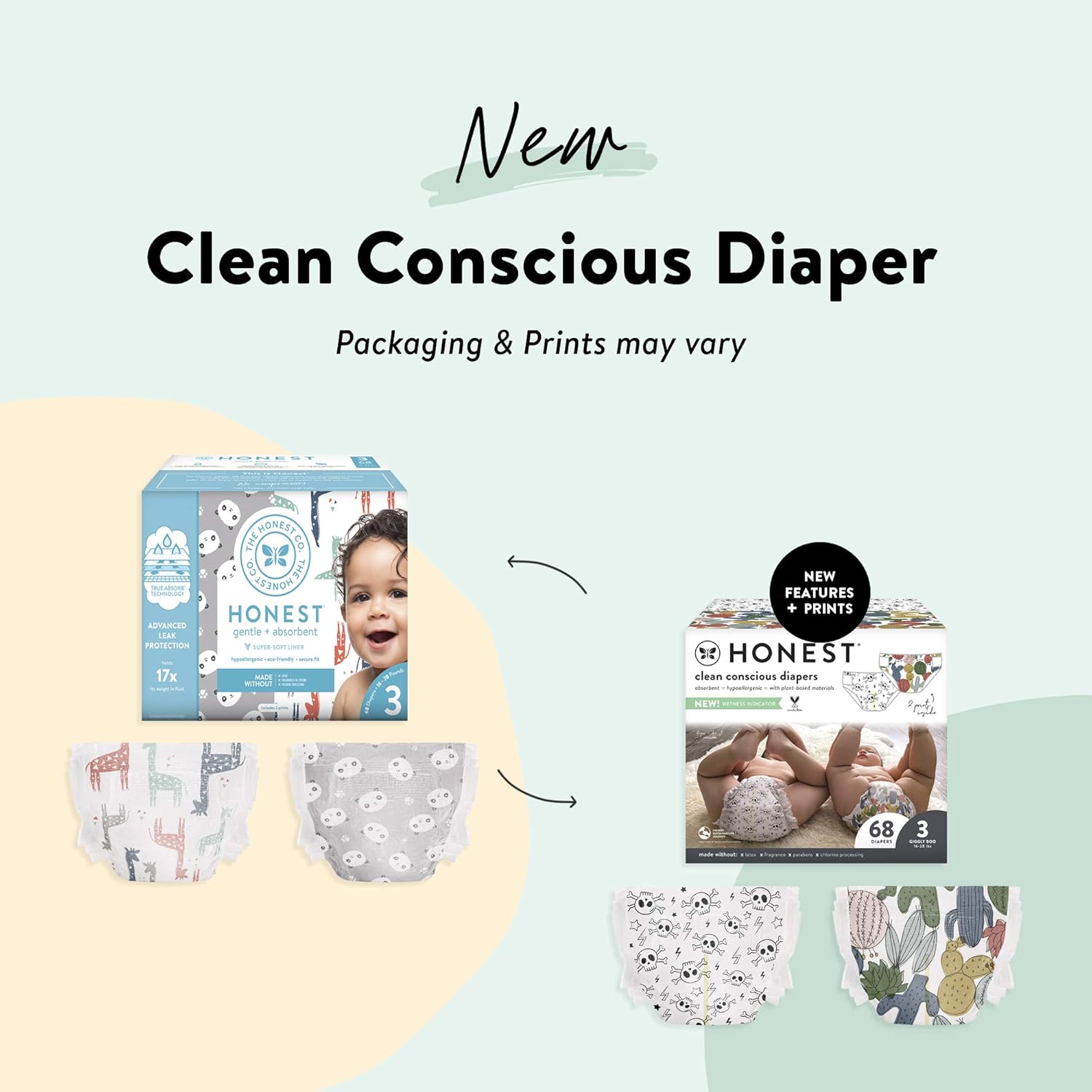 The Honest Company | Club Box | Clean Conscious Diapers | Cactus Cuties + Skulls, Size 3, 68 Count, packaging may vary: Health & Personal Care