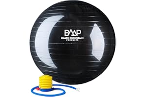 Black Mountain Products Exercise Stability Yoga Ball, Foot Pump, Ball Plug, Plug Puller, 2000 Lbs Static Weight Capacity Antiburst
