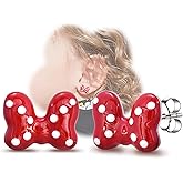 Cute Stud Earrings for Girls Teens Women - Sterling Silver Hypoallergenic Cubic Zirconia Mouse Drop Dangle Earrings Dainty Sweet Red Bow Earrings Studs Post Fashion Jewelry Gifts for Christmas