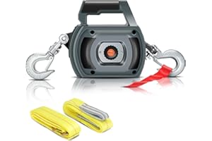 Lonsge Portable Drill Winch of 1000 LB, Black Handheld Drill Winch with 40 Foot Synthetic Rope, Rotate The Hook 360 Degrees, for Lifting & Dragging