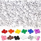 Dowsabel White Pony Beads Bulk 1000 Pcs 6x9mm, Large Hole Kandi Hair Beads for Braids Bracelets, DIY Friendship Bracelets Necklaces Jewelry Making Crafts and Gifts