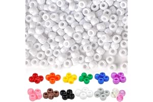 Dowsabel White Pony Beads Bulk 1000 Pcs 6x9mm, Large Hole Kandi Hair Beads for Braids Bracelets, DIY Friendship Bracelets Necklaces Jewelry Making, Kids & Students Crafts and Gifts
