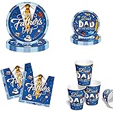 LOONELO Happy Father's Day Party Decorations, 84pcs Father's Day Tableware Set Plates Napkins Cups, Fathers Day Themed Party Supplies for Dad's Festival Family Home Party Decor Favor