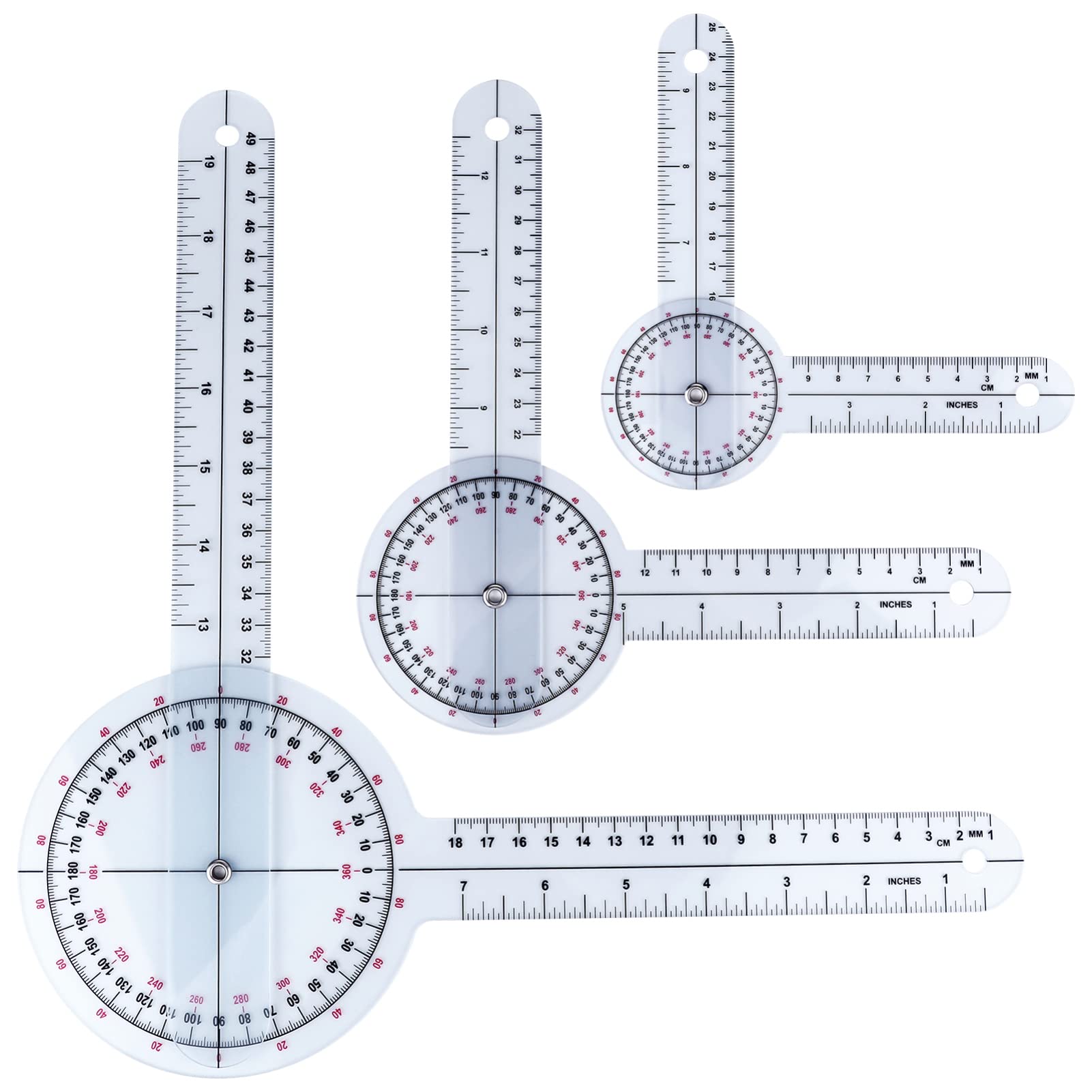 360 Protractor Goniometer Set: 3Pcs Physical Therapys Protractor Tool - Plastic Protractor Angle Ruler Measuring Tool