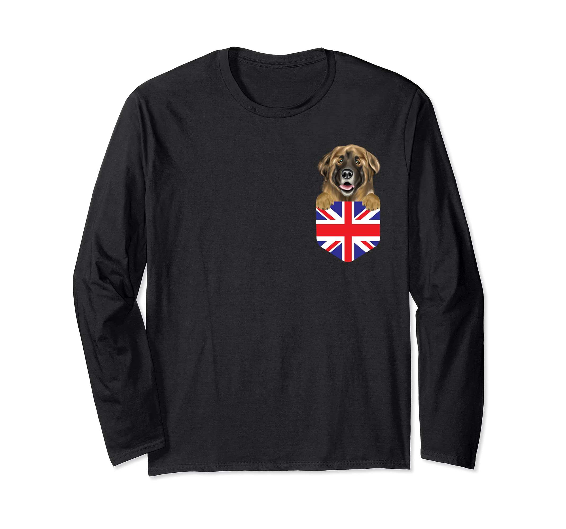 United Kingdom Flag Leonberger Dog In Pocket Long Sleeve T-Shirt