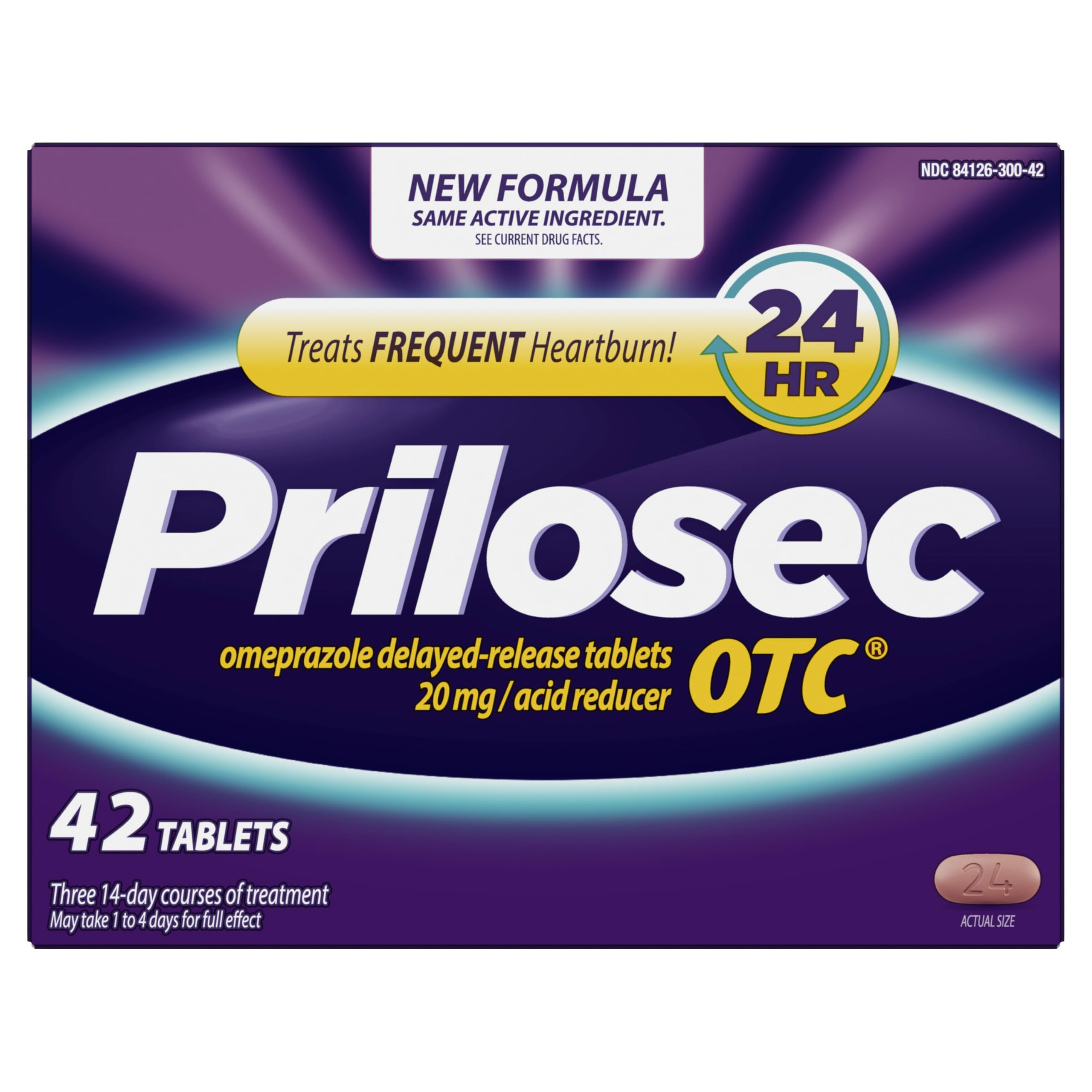Prilosec OTC, Omeprazole Delayed Release 20mg, Acid Reducer, Treats Frequent Heartburn for 24 Hour Relief, All Day, All Night*, 20mg, 42 Tablets