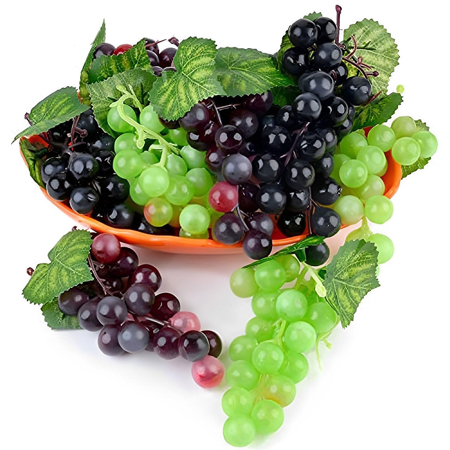 LATRAT Artificial Grapes, 9 Count, Standard Grape Size, Purple, Green, Black, Realistic/Natural, Artificial Fruit