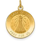 14k Yellow Gold Our Lady of Loreto Pendant for Women - Catholic Medal with Virgin Mary Engraving, Loreto Pray for Us Inscription, Christian Religious Jewelry, Spiritual Necklace, Faith Symbol 15mm