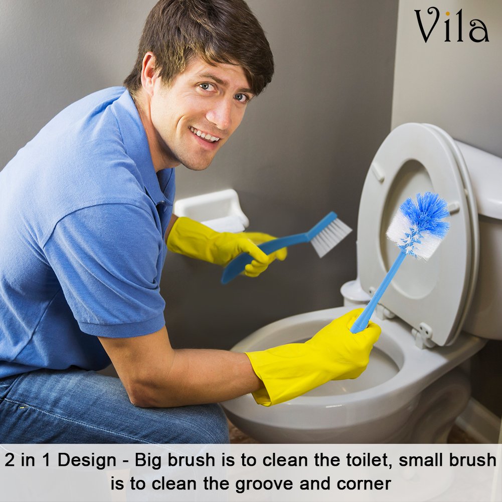 99.9% Germs Killer 2-in-1 Toilet Brush -- Big Brush to clean toilet - Small Brush to clean groove and corner - Supplementary Drip Tray for Drainage - Compact, easy storage Toilet Brush