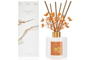 CHLOEFU LAN Citrus Scented Reed Diffuser, Orange, Bergamot & Lemon Oil Reed Diffuser, Real Citrus! Holiday Home Fragrance for Bathroom Office Decor Lemon Air Freshener 7oz up to 90 Days Long-Lasting