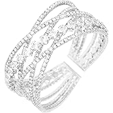 Wovanoo Rhinestone Bracelet Multilayer Cuff Bracelet Sparkling Crystal Layered Bridal Bracelets for Women