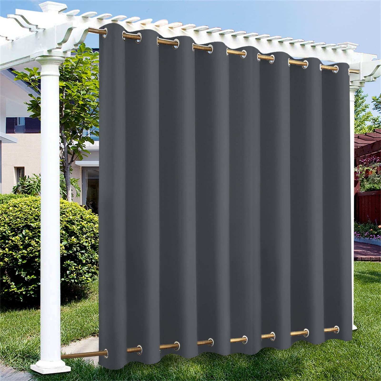 Outdoor Curtains Waterproof with Grommet (Top and Bottom) - Garden Gazebo Patio Windproof Blackout Thermal Insulated Privacy Outdoor Curtain for Pergola Porch Pool (Grey, 1 Panel 100" x 84")