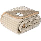 PetAmi Waterproof Dog Blanket, Leakproof Pet Blanket for Small Medium Large Dogs, Reversible Furniture Bed Sofa Couch Cover Protector, Plush Striped Pet Throw for Indoor Cat, 24x32 in, Taupe Beige