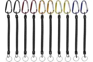 AXGSRV 10PCS Retractable Tether Coiled Lanyard with Clip, TPU-Coated Steel Wire Stretch Cord for Fishing Pliers, Tools, Multi
