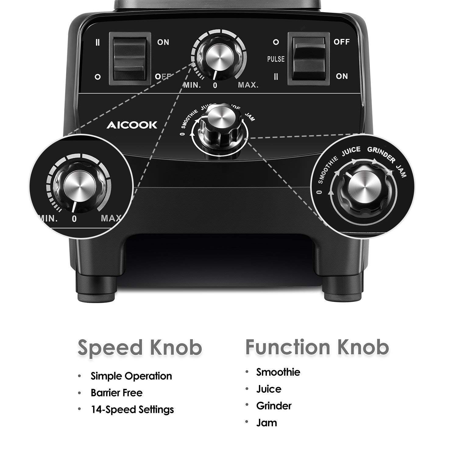 AICOOK Blender, Professional Countertop Blender 1450W, Durable High Power Blender with High