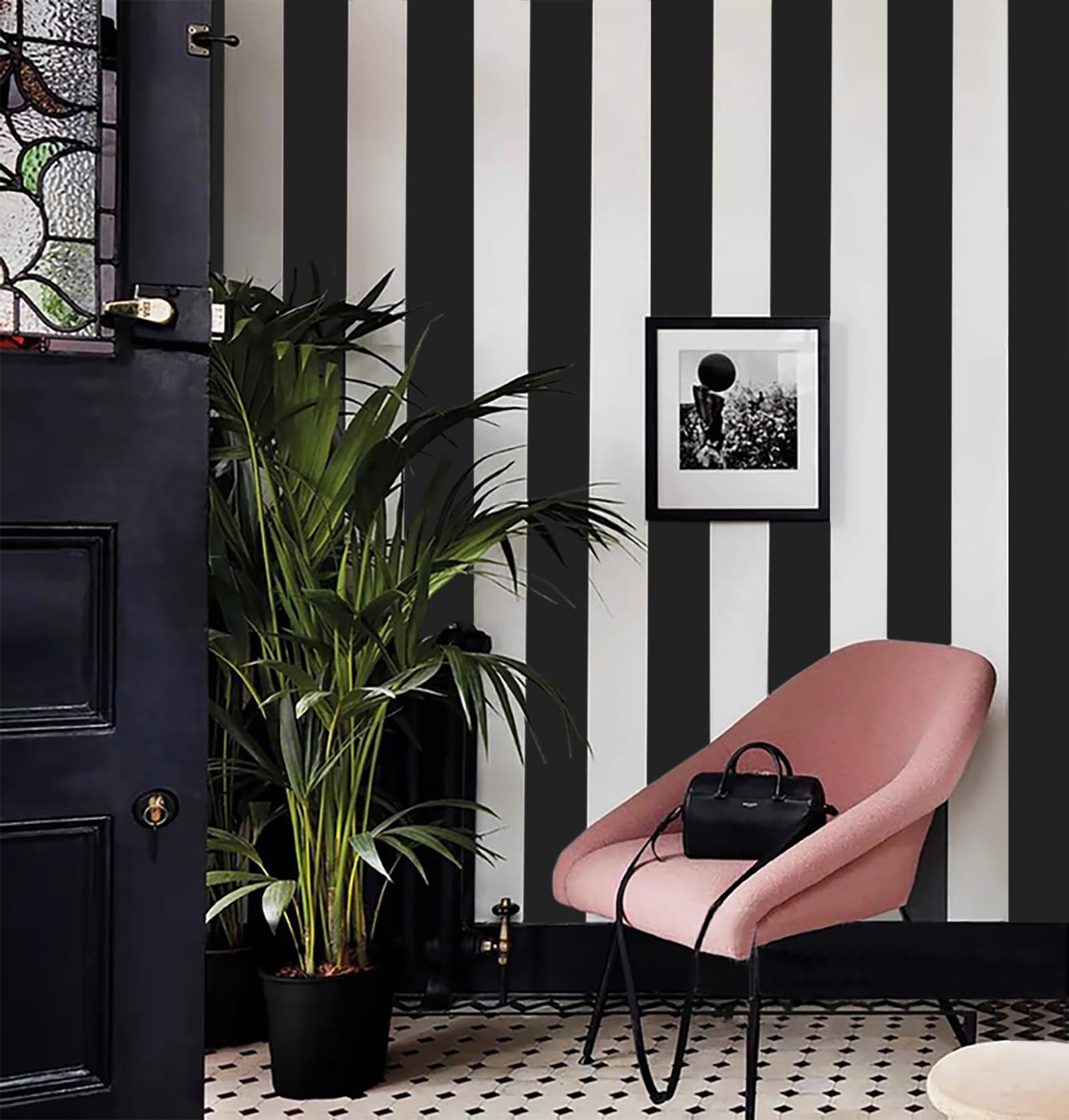 Photo 1 of Cohoo Home Black and White Wallpaper Peel and Stick Striped Contact Paper for Cabinets Black and White Contact Paper Modern Self-Adhesive Removable Wallpaper Bedroom Bathroom Waterproof 118inL 18inW