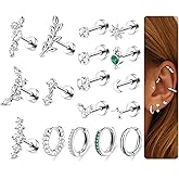 Beautidots Surgical Steel Cartilage Earrings for Women Flat Back Earrings 14K Gold Daith Conch Tragus Helix Piercing Jewelry Studs Hoop Earring Set for Multiple Piercing