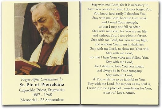 Amazon Com St Padre Pio Prayer After Communion Card 10 Pk Office Products
