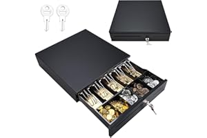 HOMOKUS Cash Register Drawer for Point of Sale System 16” Cash Drawer for Small Businesses with Removable Cash Drawer Box, 5 Bill/5 Coin Compartments Pos Systems 24V RJ11/RJ12 Key Lock