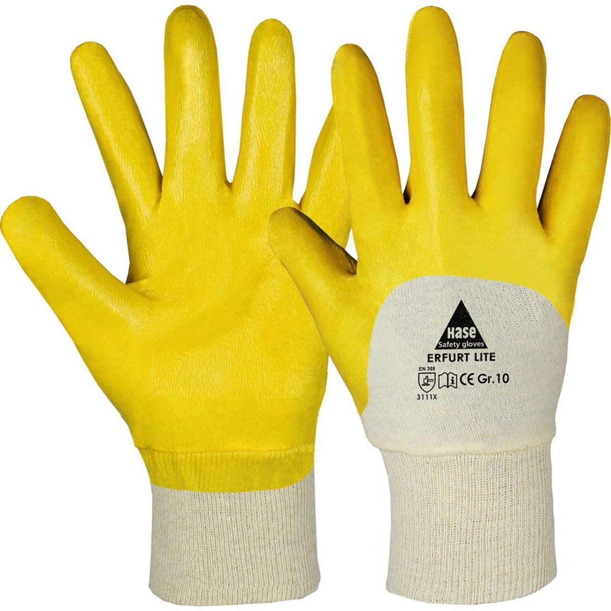 12 Pairs Rabbit Safety Erfurt Lite Nitrile Work Gloves, Partially Coated, Oil-Resistant Nitrile Gloves with Knitted Cuff, Size XL (10)