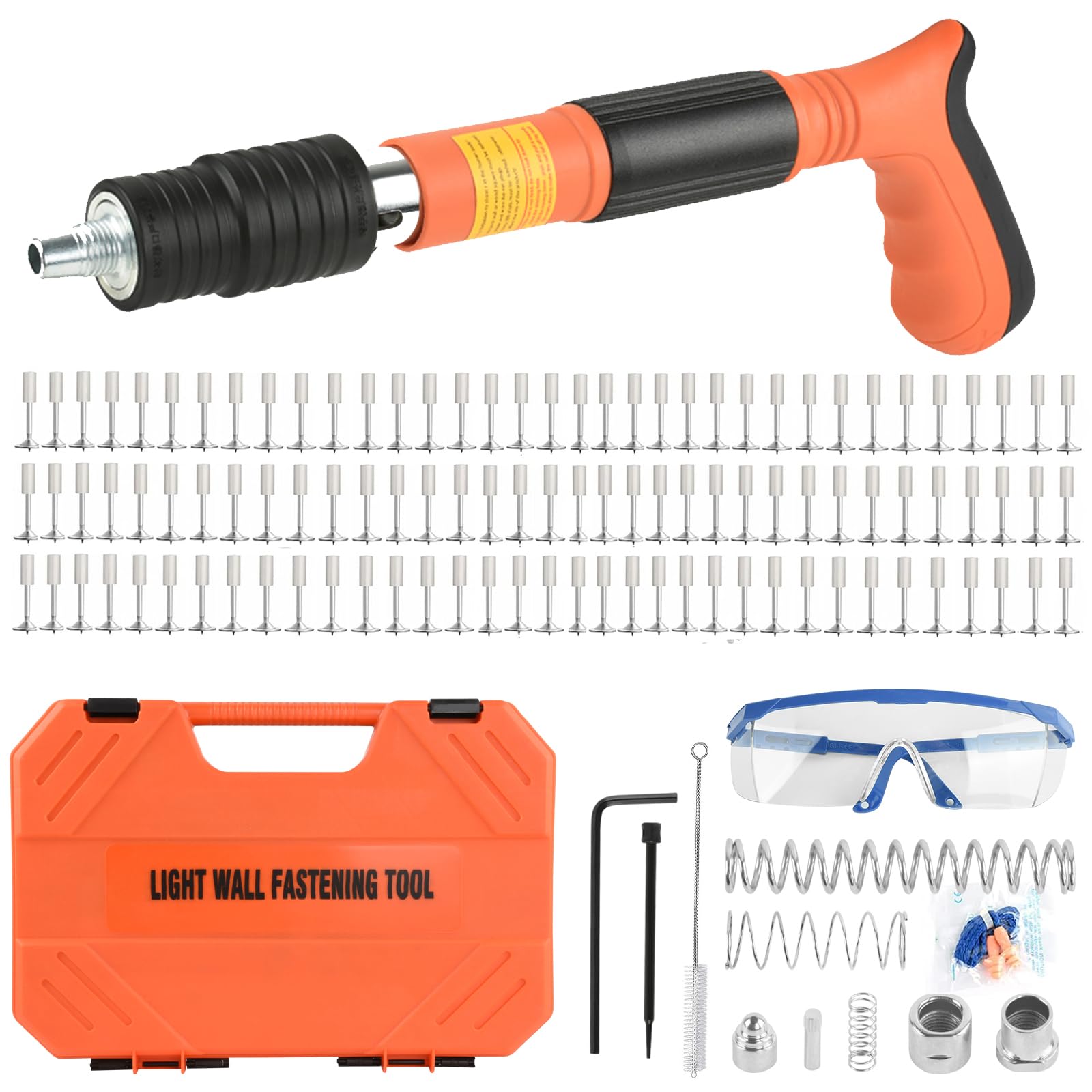 Photo 1 of EXCECAR Concrete Nail Gun Kit with 110pcs Nails, 5 Speed Adjustable Manual Steel Nail Gun, Portable Nail Wall Shooting Machine Fastening Tool, Wall Anchor Wire Slotting Device Household Woodworking