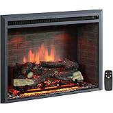 PuraFlame Western Electric Fireplace Insert with Fire Crackling Sound, Remote Control, 750/1500W, Black, 33 1/16 Inches Wide, 25 9/16 Inches High