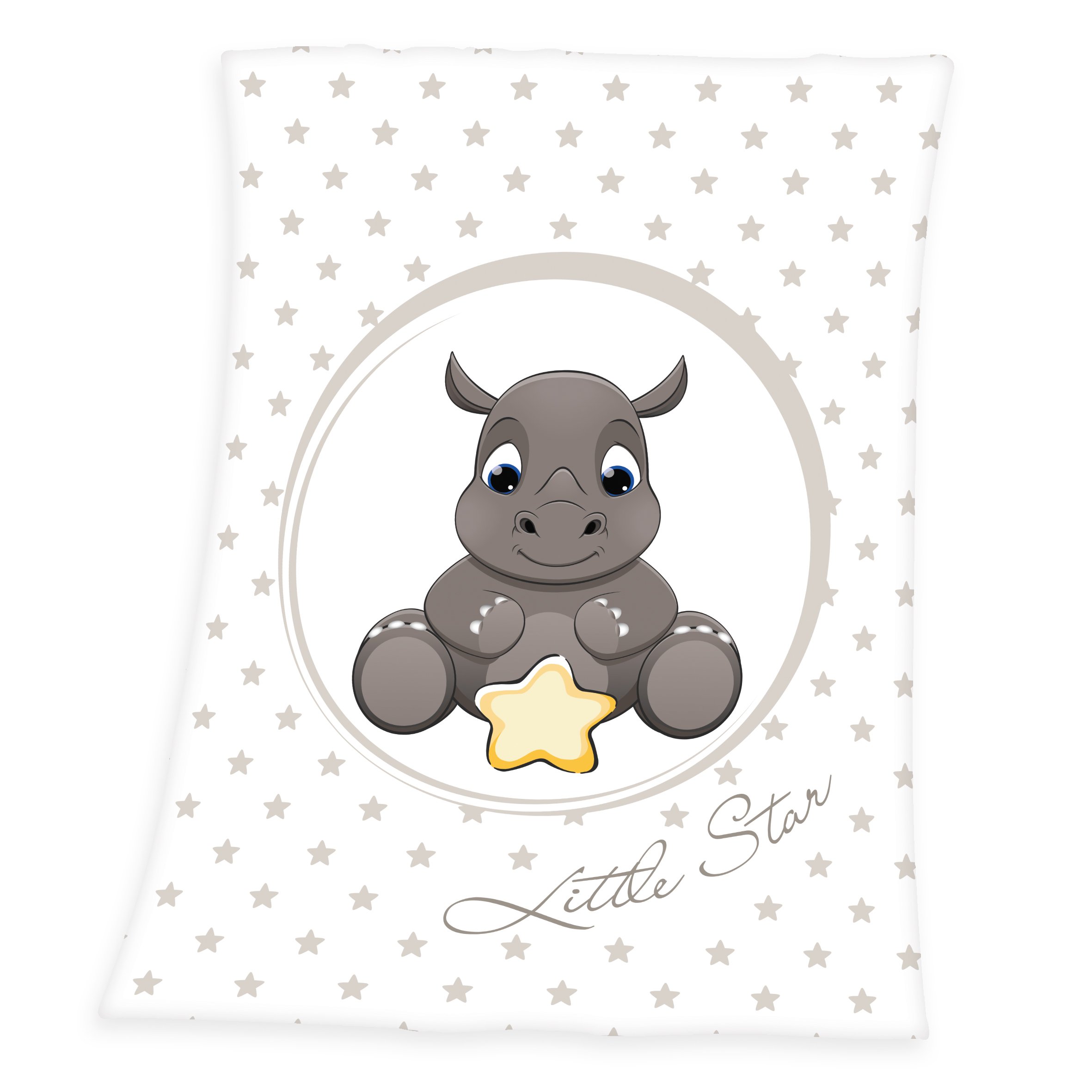 Herding Fynn Baby Blanket, Rhino Motif, 75 x 100 cm, Microfiber Fleece, White