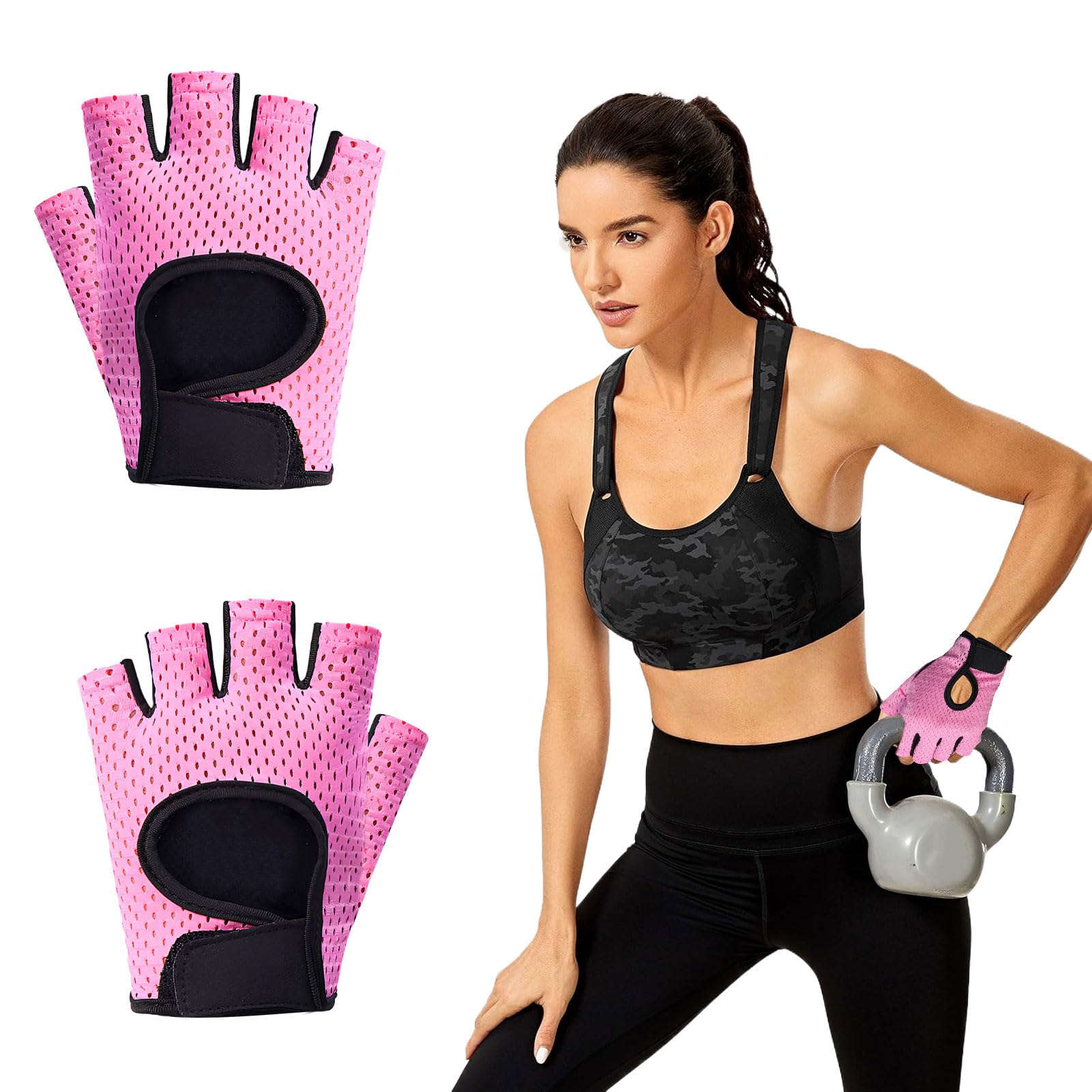 Nuqin Weight Lifting Gloves for Women - 2PCS Adjustable Breathable Support for Training, Exercise, Fitness, Cycling - Pink M