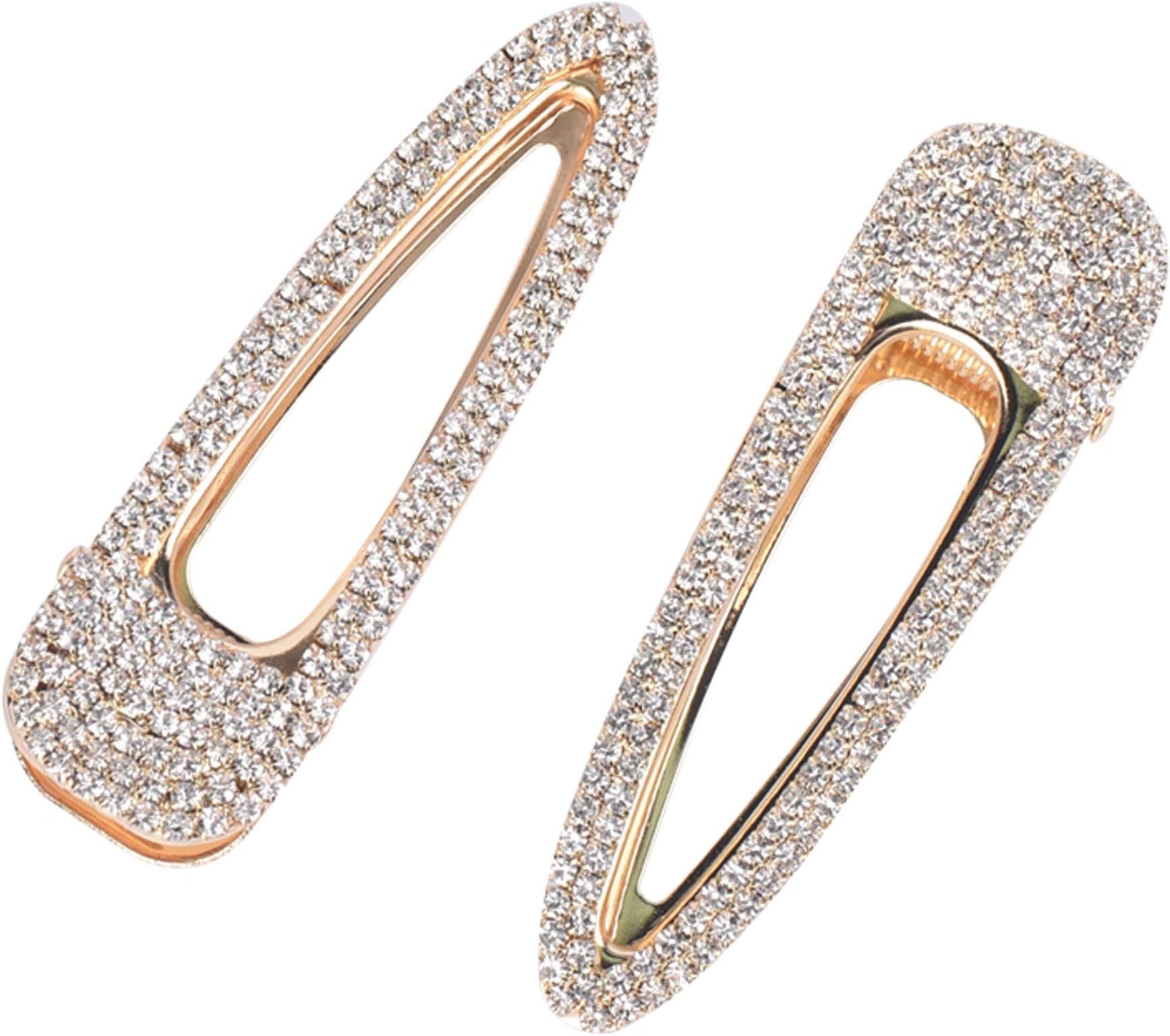 2PCS Gold Hair Clips Barrettes Glitter Rhinestones Hair Pins Decorations Hair Accessories for Lady, Women, Girls (Gold)