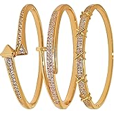 fivesweet 3PCS Gold Bangle Bracelet Set for Women, Rivet & X-Element Design, Copper Inlaid with 3A Zircon, Stackable Trendy Jewelry, 2.4 Inch, Great Gift for Her Girlfriend Wife Mom Sister Lover on Birthday Christmas Valentine's Day Mother's Day