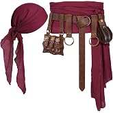 Pirate Costume Accessories Bandana Renaissance Belt Pouch for Cosplay | Includes Head Scarf Waist Sash, Medieval Waist Bag, Skirt Hike & Coin Pouch for Women Men Fantasy, Ren Faire