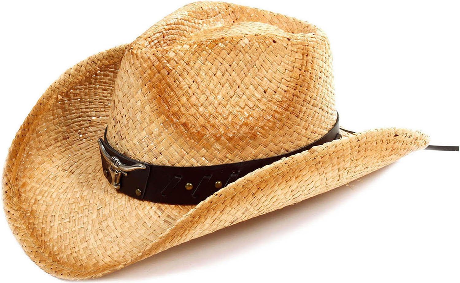 TAUT Children Woven Straw Cowboy Hat for Summer, Brown