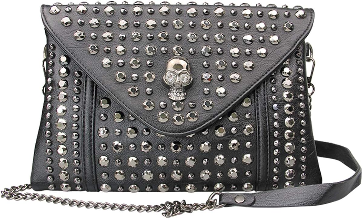 FiveloveTwo Women Rivet Chain Handbag Purse Clutch Small PU Leather Satchel Shoulder Tote Top-Handle Bag Black