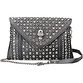 FiveloveTwo Women Rivet Chain Handbag Purse Clutch Small PU Leather Satchel Shoulder Tote Top-handle Bag Black | Rivet Chain, Small, PU Leather