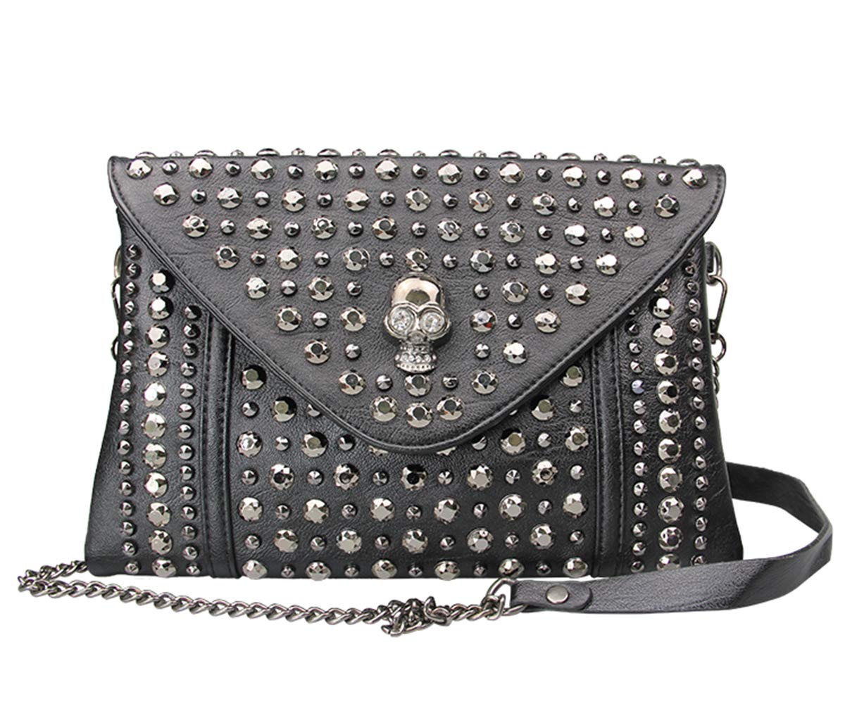FiveloveTwo Women Rivet Chain Handbag Purse Clutch Small PU Leather Satchel Shoulder Tote Top-Handle Bag Black