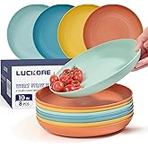 Luckore 10 inch Deep Dinner Plates Set of 8 Wheat Straw Plates, Unbreakable Dinner Dishes Alternative for Plastic Microwave and Dishwasher Safe for Kitchen with 4 Colors Classic Bright