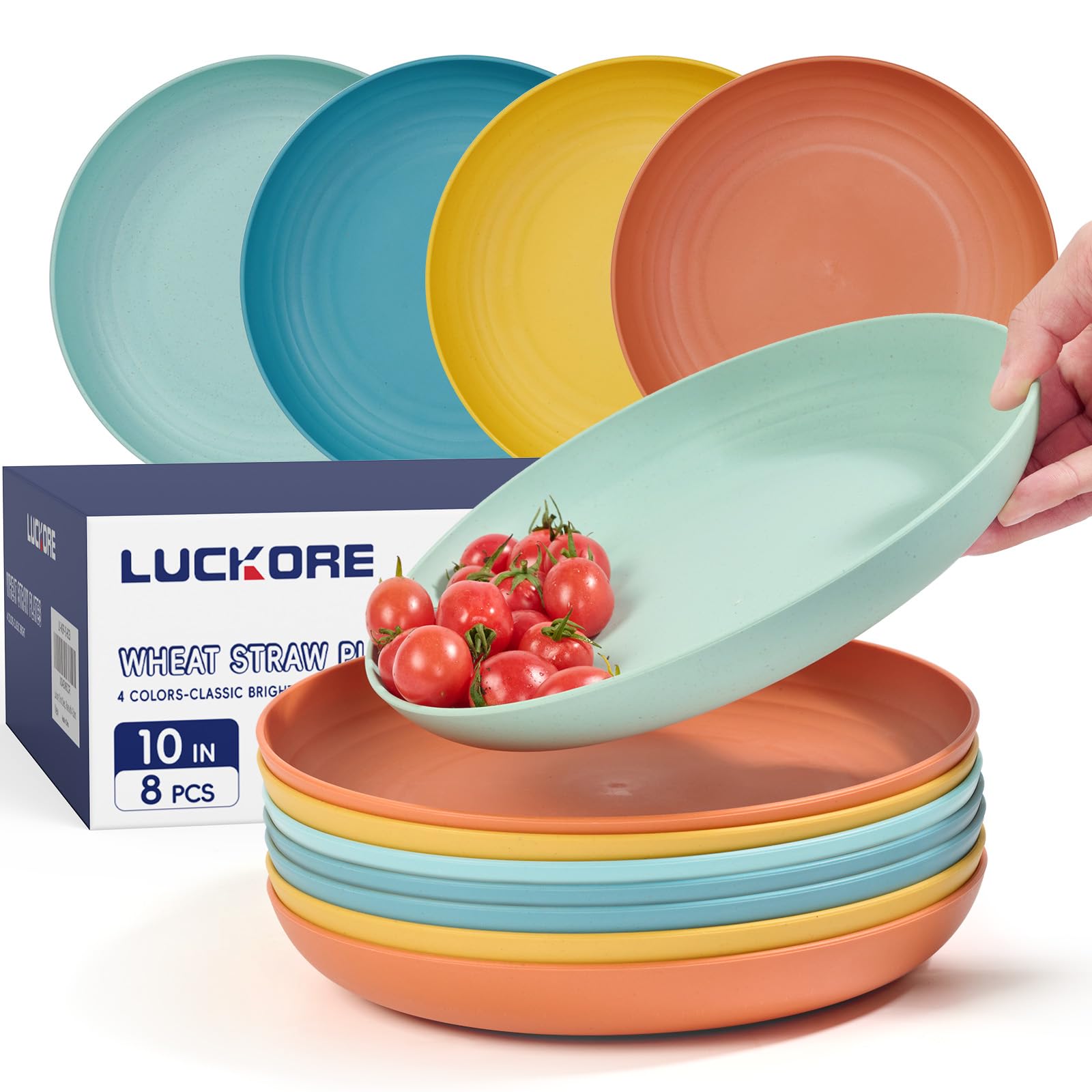 Photo 1 of Luckore 10 inch Deep Dinner Plates Set of 8 Wheat Straw Plates, Unbreakable Dinner Dishes Alternative for Plastic Microwave and Dishwasher Safe for Kitchen with 4 Colors Classic Bright
