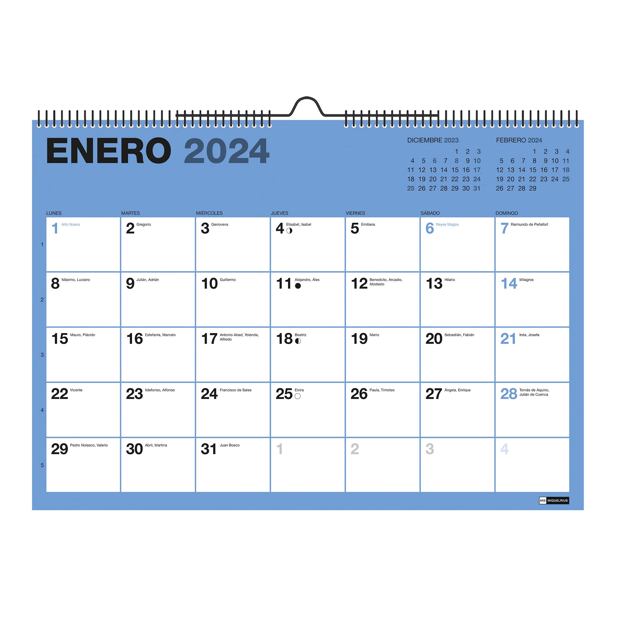 Miquelrius - Wall Calendar 18 Months, July 2023 to December 2024, A3 Size, Colours