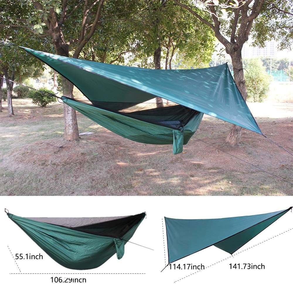 HongXingHai Camping Hammock with Mosquito Net and Rain Fly Outdoor Hammocks Tents for Camping Backpacking Hiking (Dark Green, L): Sports & Outdoors