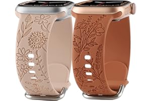 FERJITGR Flower Engraved Silicone Band Compatible with Apple Watch Bands 38mm 40mm 41mm, Cute Women Wildflowers Floral Design Soft Sport Strap Replacement Wristbands for iWatch Series 8 7/SE/6/5/4/3/2/1