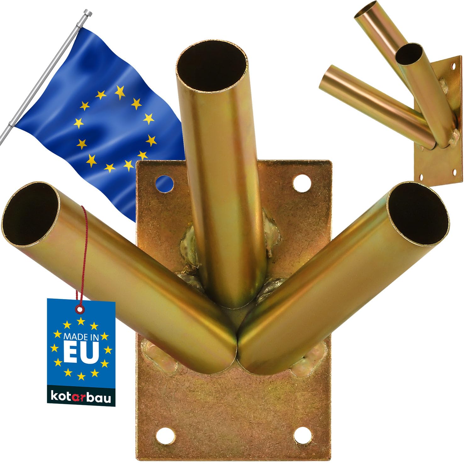 KOTARBAU® Flag Holder 3-Way Screwing Wall Mount Hot-Dip Galvanised Yellow Steel Flag Pole Holder Bracket Handle