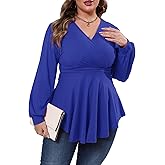 Gocolloa Plus Size Tops for Women Lace Long Sleeve Fall Shirts Casual Dressy Wrap V Neck Pleated Tunic Top