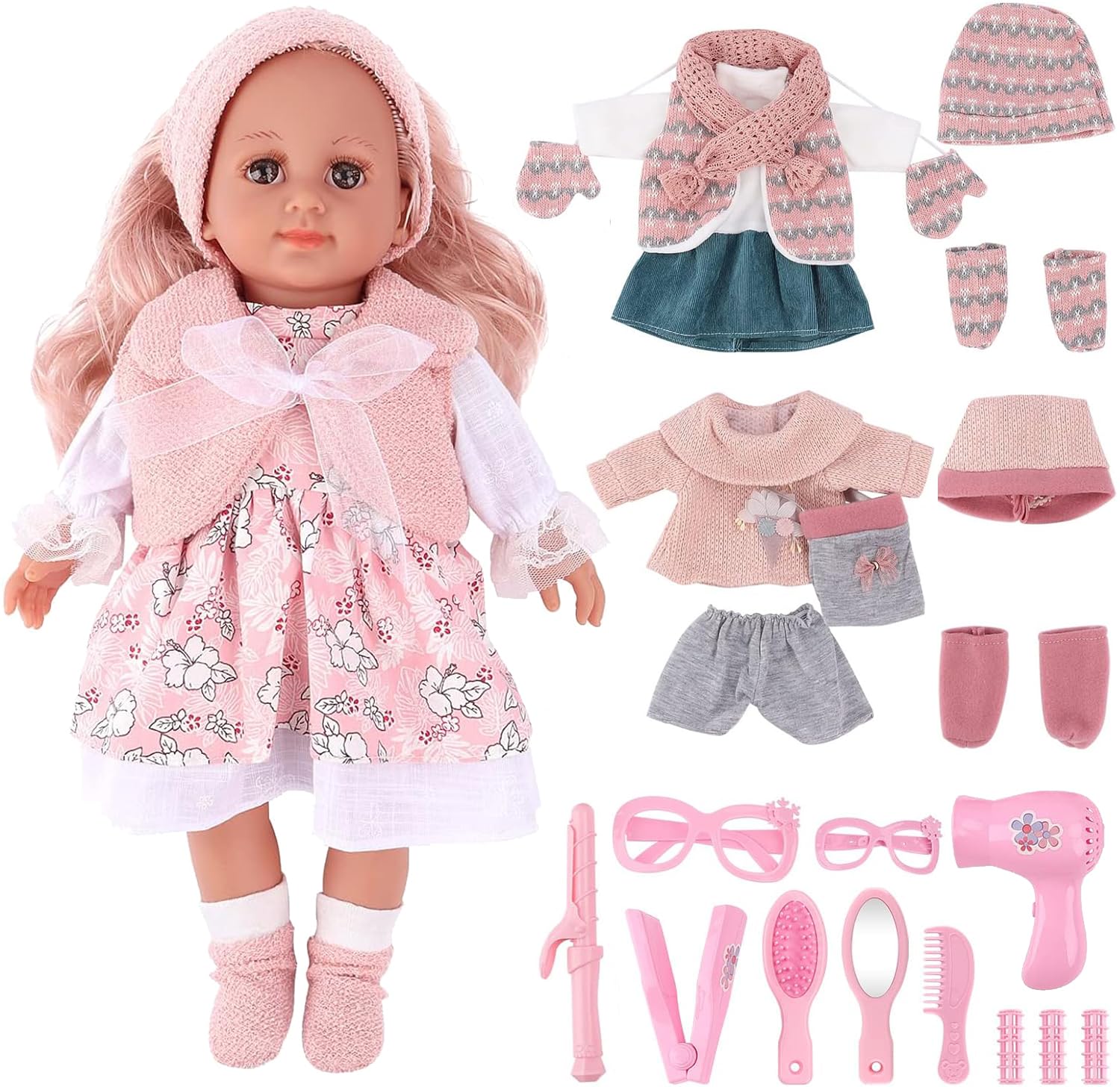 deAO Baby Doll Toys Girl Doll Dress-Up Doll Toy Set Baby Doll Accessories for 3 4 5 6 Years Old Girls Gift for Birthdays and Christmas