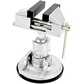 QWORK Portable Vacuum Base Vise with Multi-Angle Rotation - 3.15" Jaw Width Pivots Vise Portable Vacuum Base Vise, for Various Smooth Work Surfaces