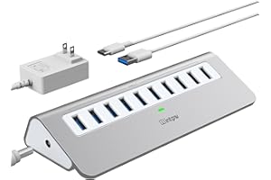 Powered USB Hub, intpw 10 Port USB 3.1 Hub with 10Gbps Data Transfer, 30W(12V/2.5A) Power Adapter, USB Type A and Type C Cable, Aluminum USB Power Hub for Laptop, MacBook and Desktop Computer